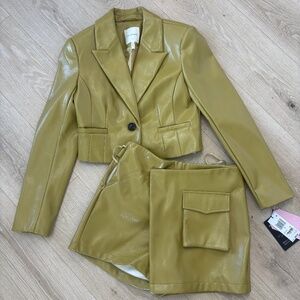 NWT Avec Les Filles green faux leather skirt and jacket set